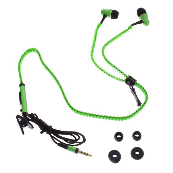 Headset Høretelefoner til iPhone iPad iPod Smartphone - Zipper - Grøn
